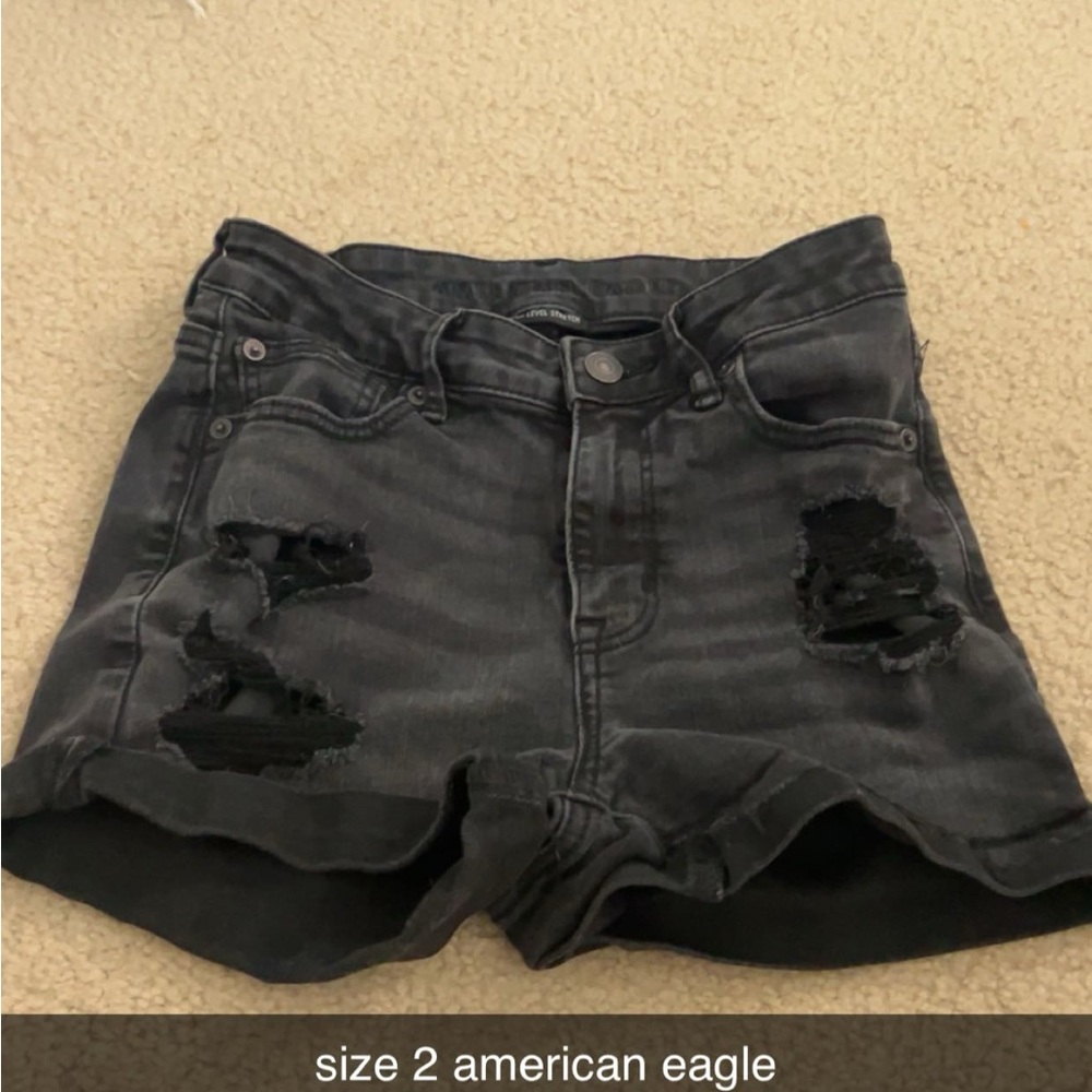 American Eagle Outfitters Women's Black Distressed Shorts